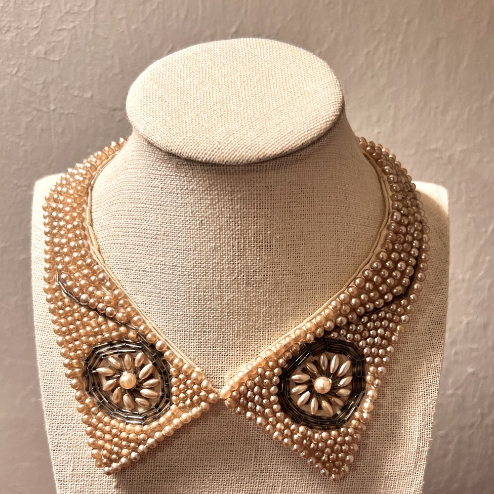 Vintage Miranda Japan Champagne Colored Faux Pearl Beaded Collar. Signed